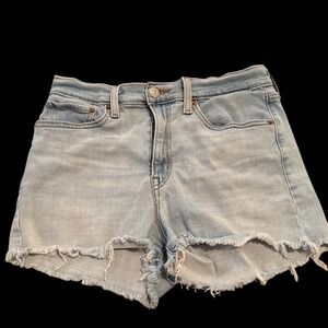 Levis High Rise Denim Shorts Light Wash Frayed Raw Hem Size 30 Retro Normcore